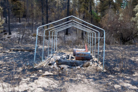 burnt greenhouse 60' west of house